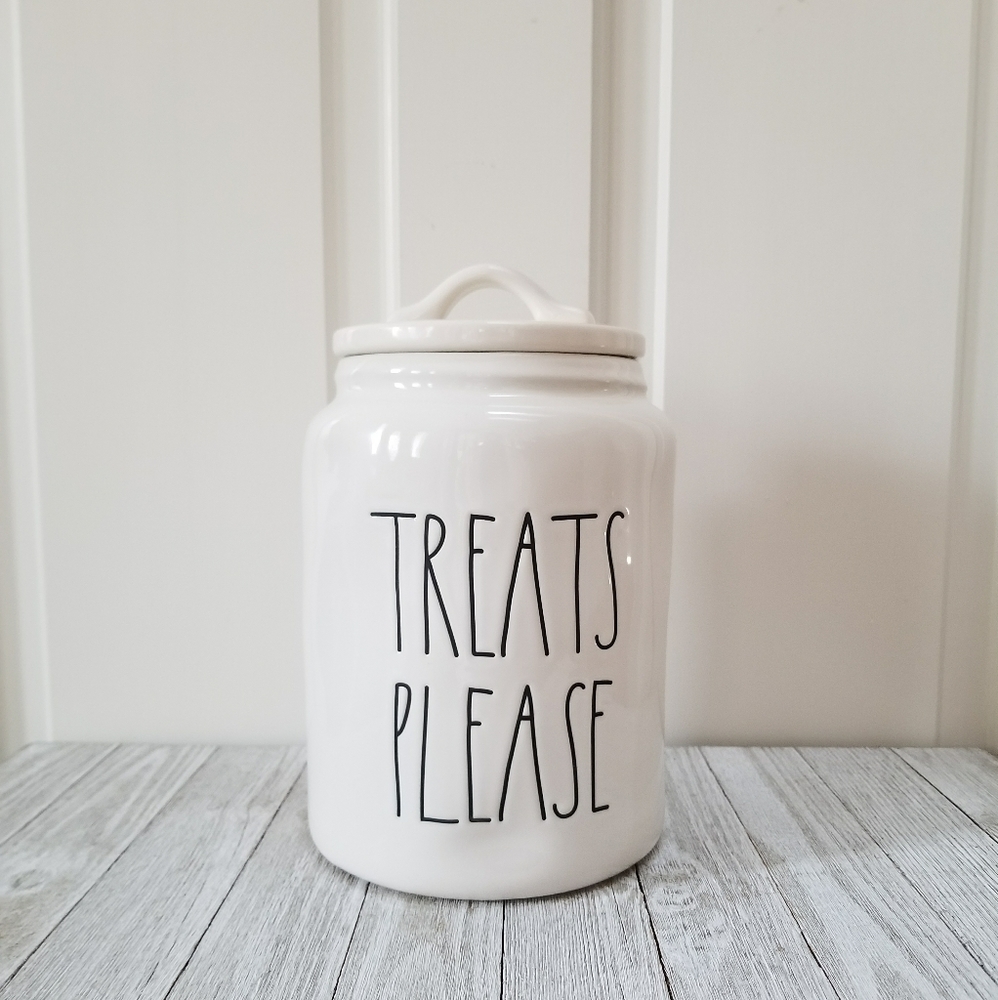 Rae Dunn TREATS PLEASE Large Ceramic Treat Jar